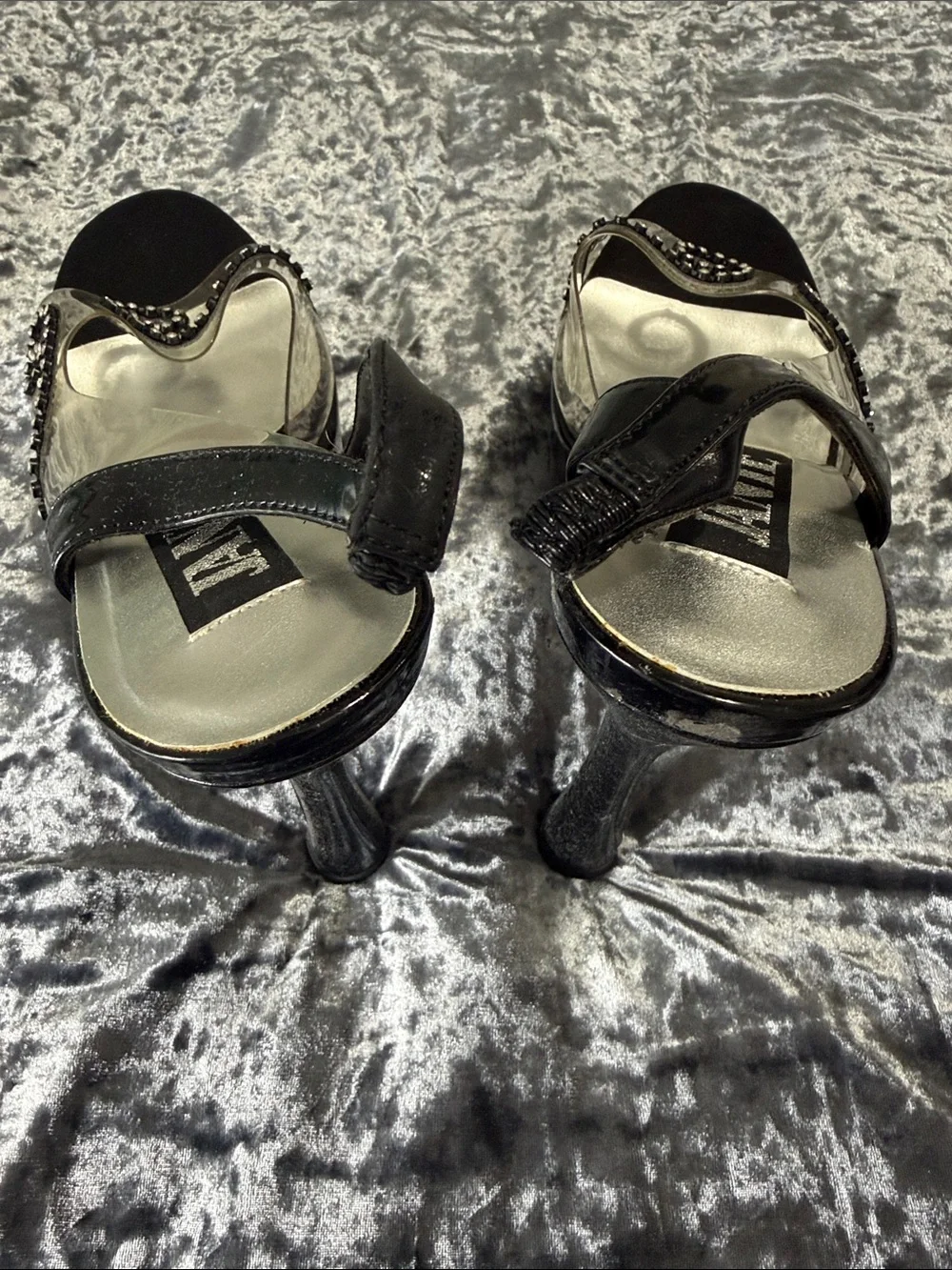 Jante Black/Clear Platform Heels w/Rhinestones